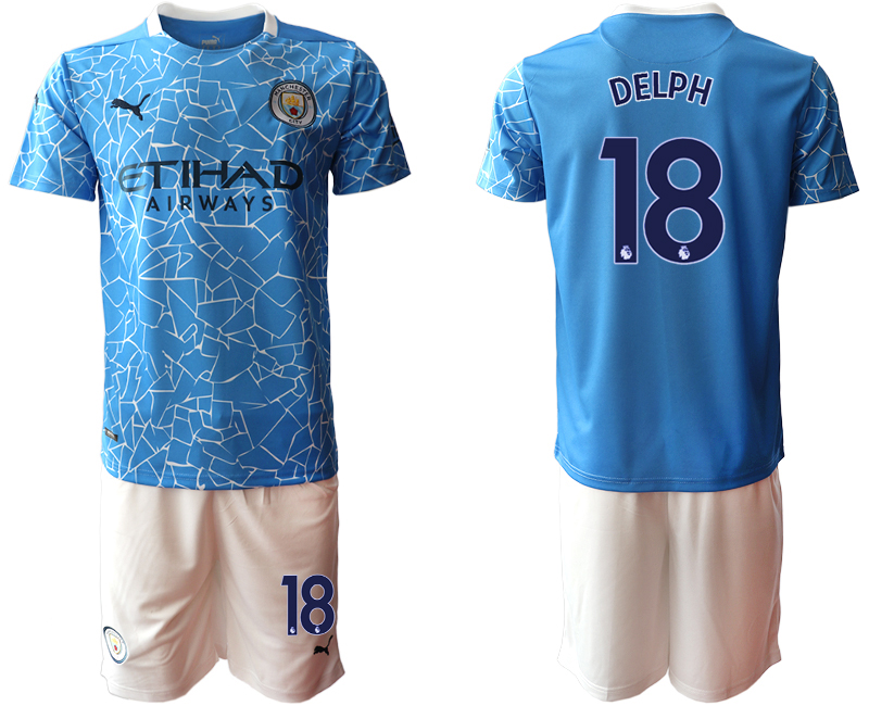 Men 2020-2021 club Manchester City home #18 blue Soccer Jerseys